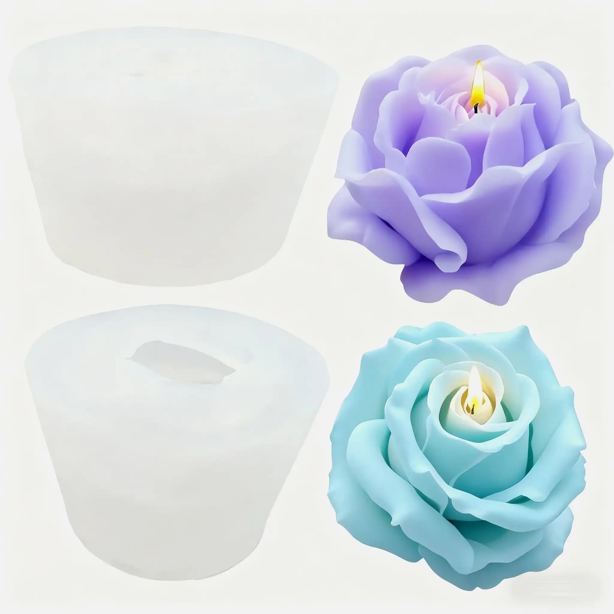 Candle Making Party - 2-Piece Romantic 3D Rose Silicone Candle