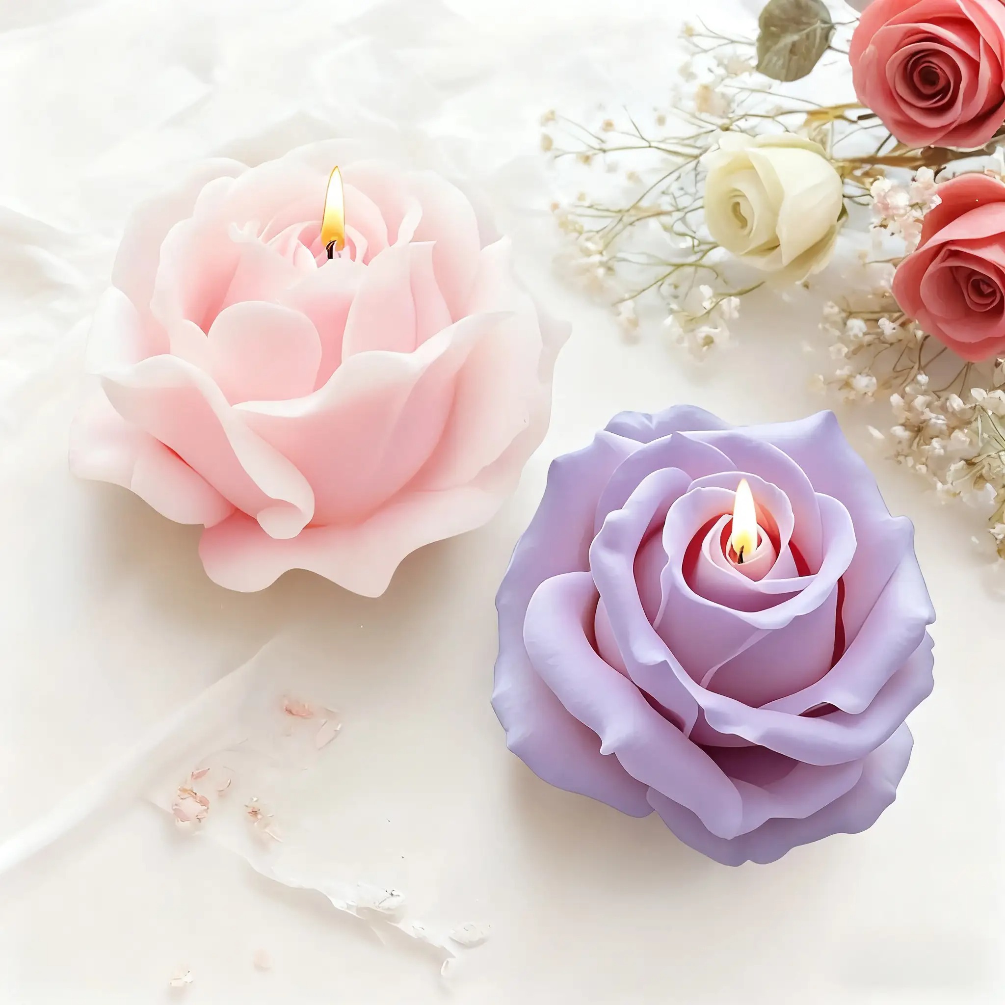 2-Piece Romantic 3D Rose Silic - Candle Making Party ulasan dan harga