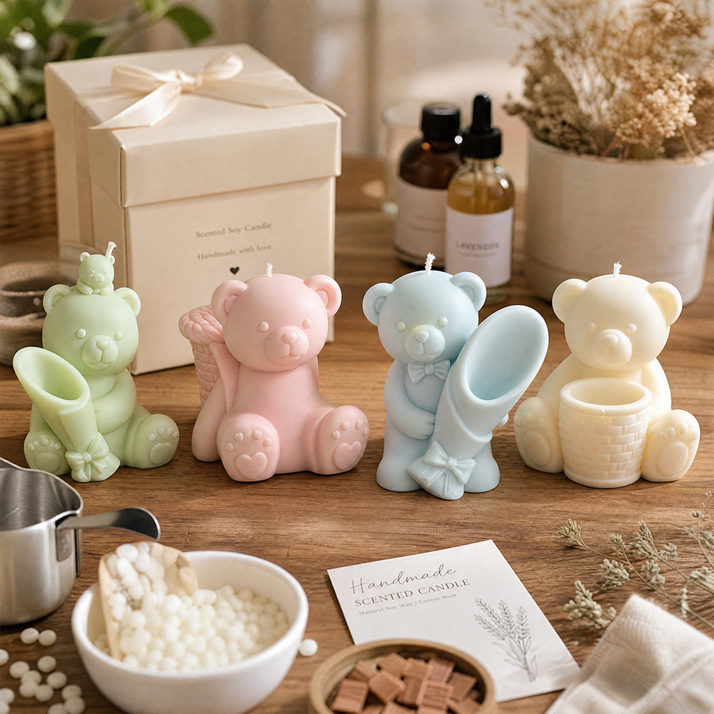 3D Flower Hugging Bear Candle  - Candle Making Diy ulasan dan harga